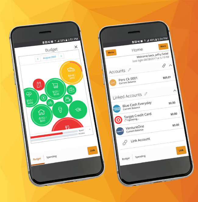 Two mobile phones showing Money Management Tool